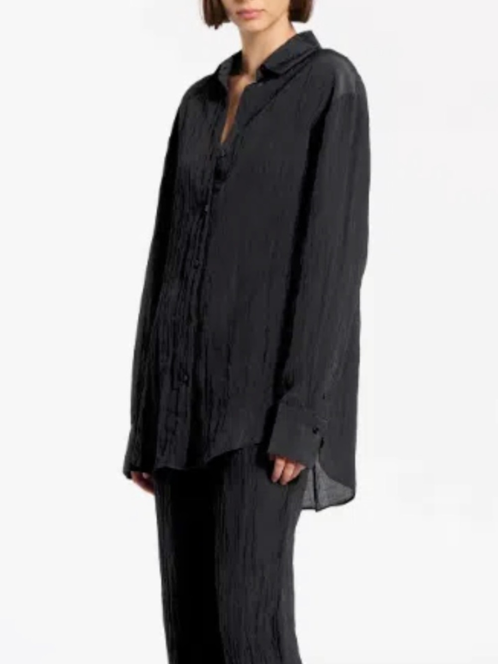 Sir The Label Suri Shirt Black Crinkle Silk NWT